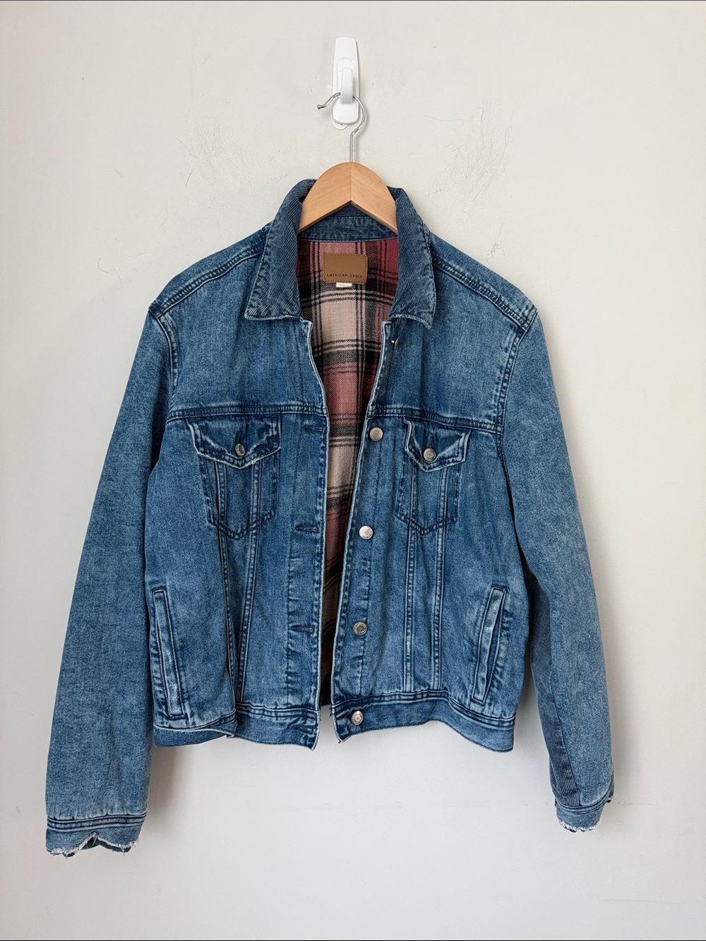 American Eagle Plaid Lined Denim Trucker Jacket XL 🔴